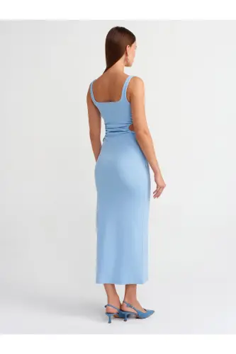 9094 Pencere Detaylı Uzun Elbise-Açık Mavi-Açık Mavi - DILVIN (1)