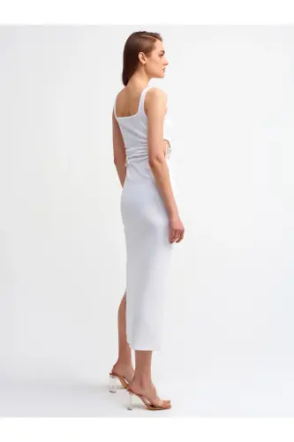 9094 Pencere Detaylı Uzun Elbise-beyaz-Beyaz - 4
