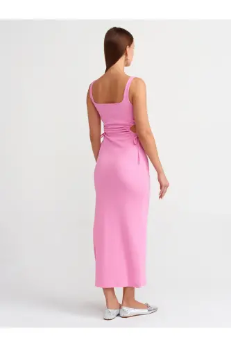 9094 Pencere Detaylı Uzun Elbise-pembe-Pembe - DILVIN (1)