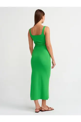 9094 Pencere Detaylı Uzun Elbise-yeşil-Yeşil - DILVIN (1)