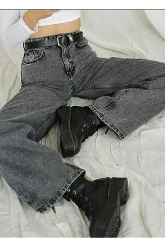 90's Kadın Füme Kar Salaş Yüksek Bel Bol Paça Palazzo Jeans - VİZON - BROSERER (1)