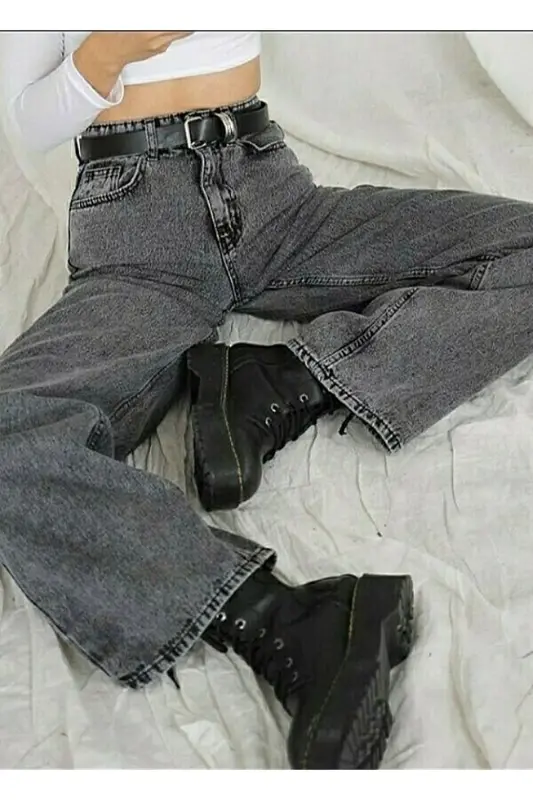 90's Women's Smoked Ash Relaxed Fit High Waist Wide Leg Palazzo Jeans-VISON - 2