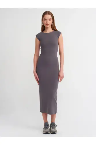91097 Vücuda Oturan Elbise-Füme-Füme - 1