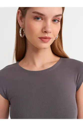 91097 Vücuda Oturan Elbise-Füme-Füme - 4