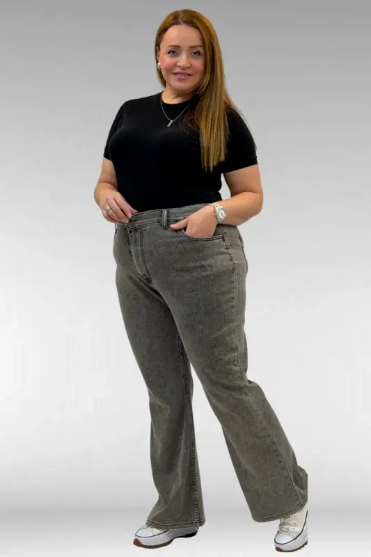 9110-11 Büyük Beden İspanyol Paça Kot Pantolon - Antrasit - 1