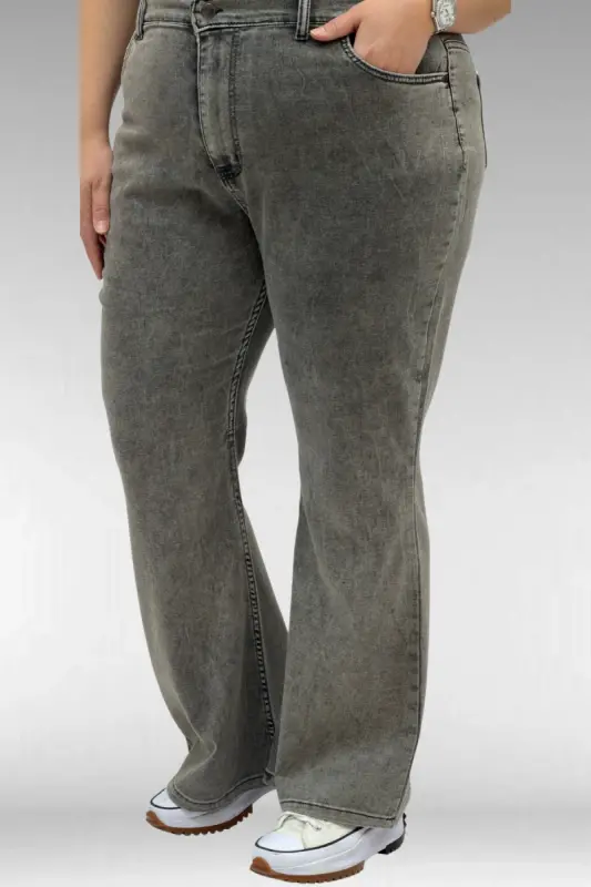 9110-11 Büyük Beden İspanyol Paça Kot Pantolon - Antrasit - 3