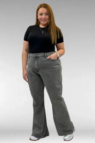 9110-11 Büyük Beden İspanyol Paça Kot Pantolon - Siyah - 1