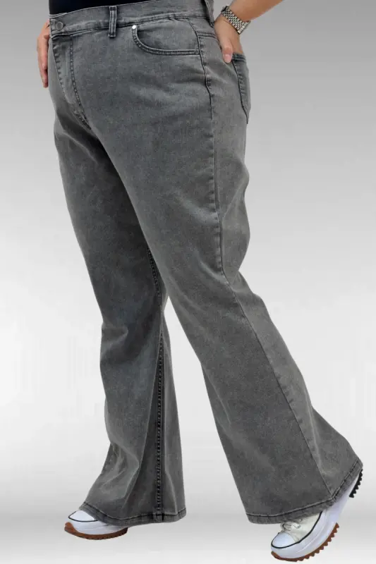 9110-11 Büyük Beden İspanyol Paça Kot Pantolon - Siyah - 3