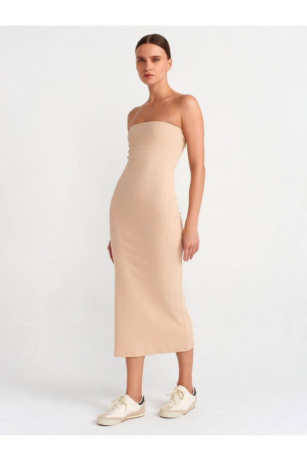 91100 Strapless Midi Dress - Light Beige - 7