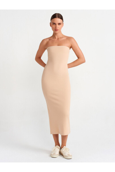 91100 Strapless Midi Dress - Light Beige 