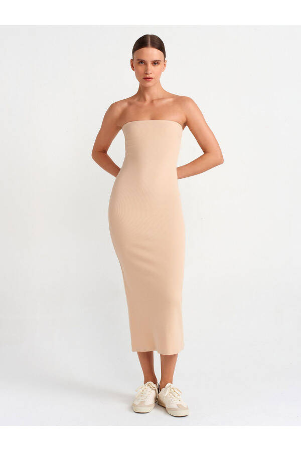 91100 Strapless Midi Dress - Light Beige - 1