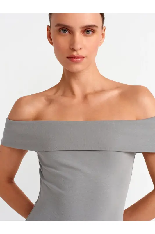 91102 Off-Shoulder Mini Dress-grey-Gray - 4