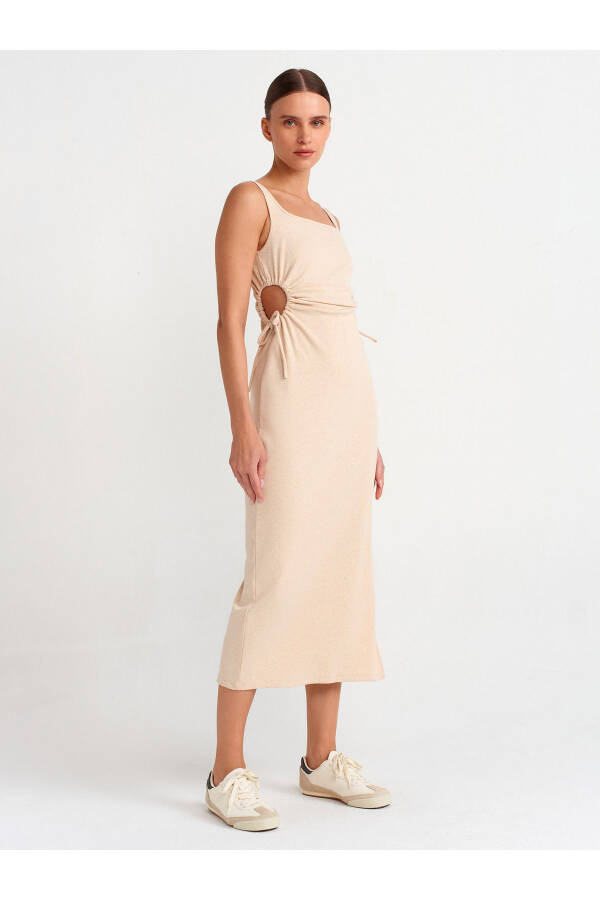 91106 Long Dress with Window Detail - Beige Melange - 13