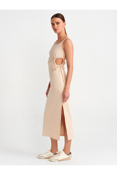 91106 Long Dress with Window Detail - Beige Melange - 11