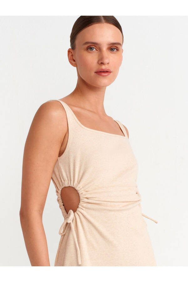 91106 Long Dress with Window Detail - Beige Melange - 12