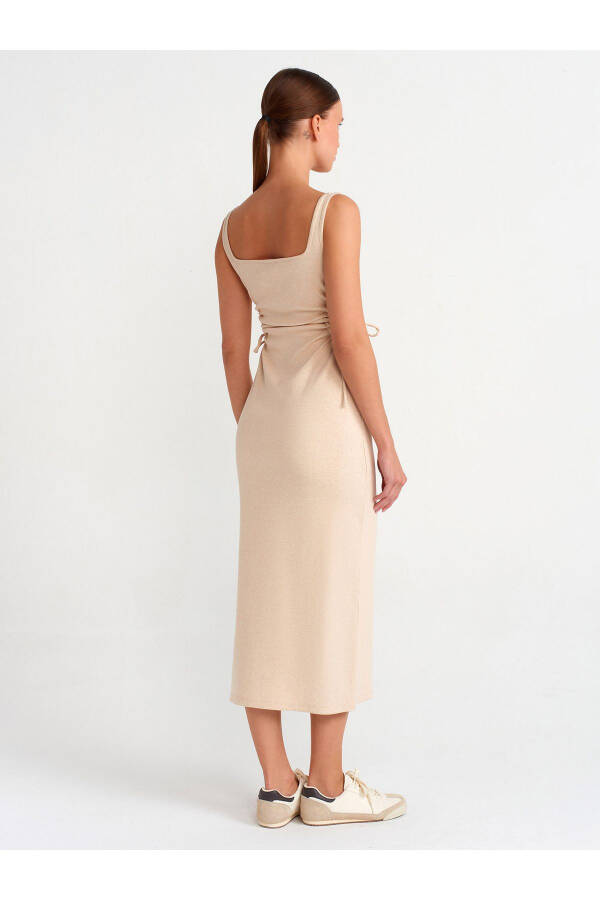 91106 Long Dress with Window Detail - Beige Melange - 2