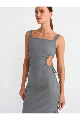 91106 Window Detailed Long Dress-Anthracite-Anthracite - 4