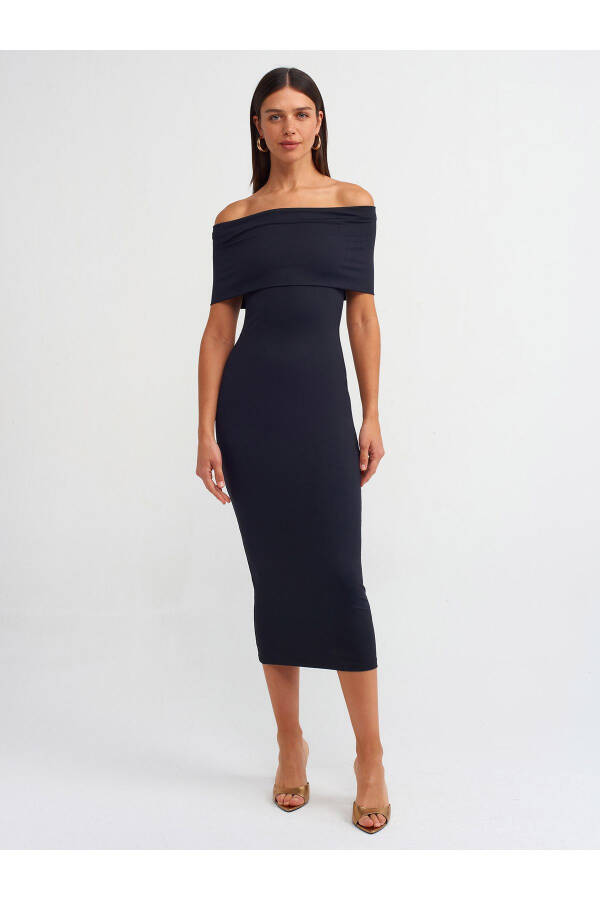 91109 Off-Shoulder Midi Dress - Black - 13