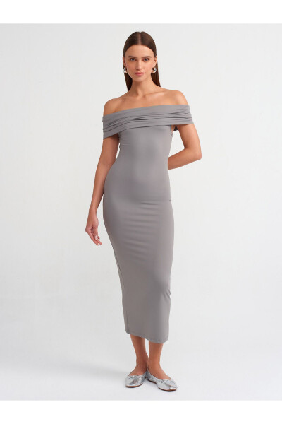 91109 Off-Shoulder Midi Dress - Grey - DILVIN