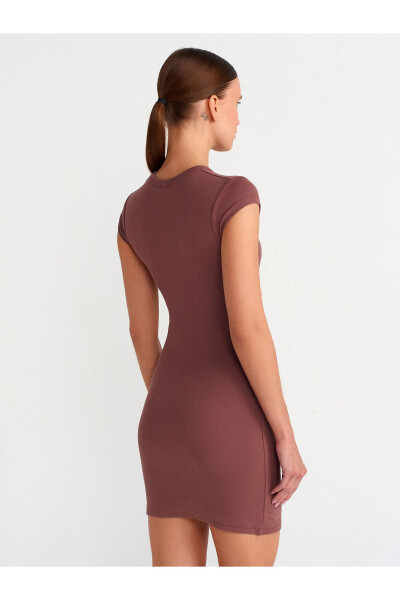 91114 Ruched Bodycon Mini Dress - Coffee - DILVIN (1)