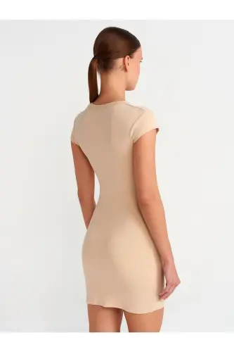 91114 Ruched Bodycon Mini Dress-Light Beige-Light Beige - DILVIN (1)