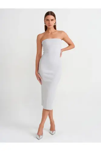 91127 Strapless Midi Dress-Grey Melange-Grey Melange 