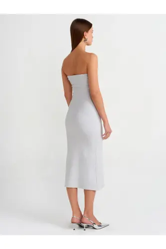 91127 Strapless Midi Dress-Grey Melange-Grey Melange - DILVIN (1)