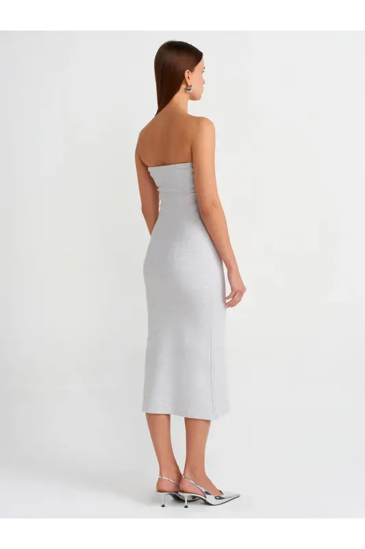 91127 Strapless Midi Dress-Grey Melange-Grey Melange - 2