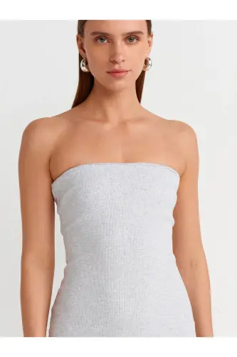 91127 Strapless Midi Dress-Grey Melange-Grey Melange - 4