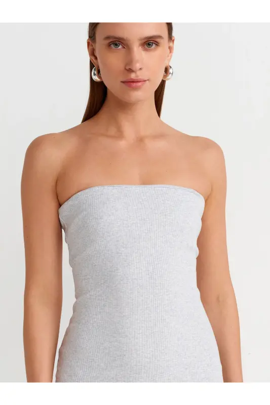 91127 Strapless Midi Dress-Grey Melange-Grey Melange - 4