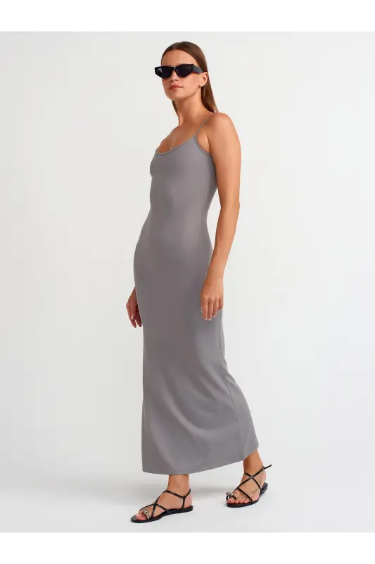 91175 Sleeveless Long Dress-Gray-Gray - 1