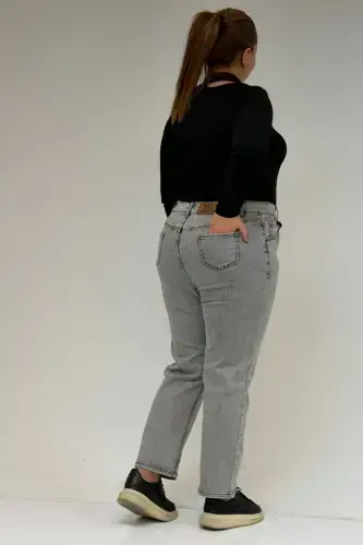 9125-6 Большой Размер Boy Friend Джинсы - Серая Снежная Стирка - 3
