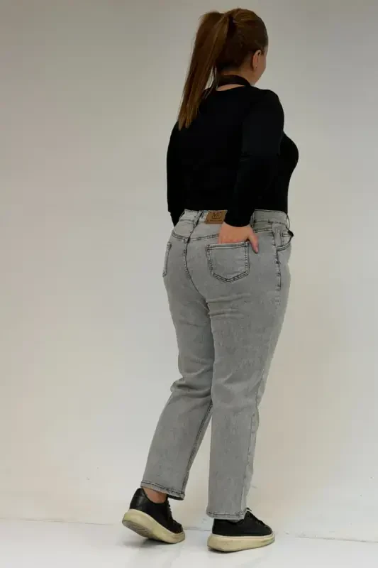 9125-6 Большой Размер Boy Friend Джинсы - Серая Снежная Стирка - 3