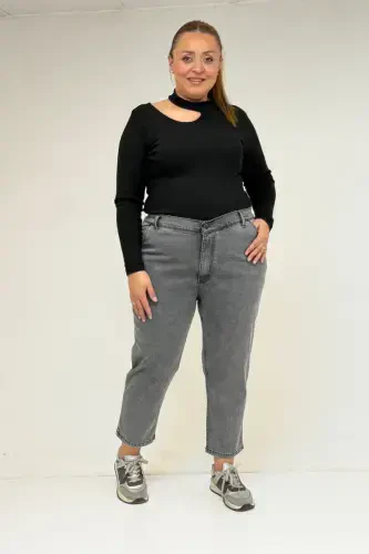 9125-6 Большой Размер Boy Friend Джинсы - Снежная Стирка Антрацит - 1