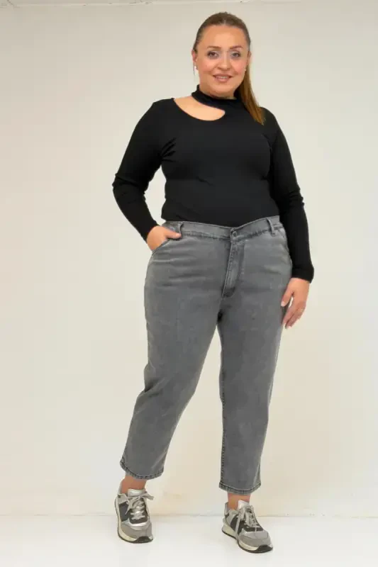9125-6 Большой Размер Boy Friend Джинсы - Снежная Стирка Антрацит - 2