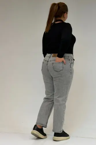 9125-6 Büyük Beden Boy Friend Kot Pantolon - Kar Yıkama Gri - 3