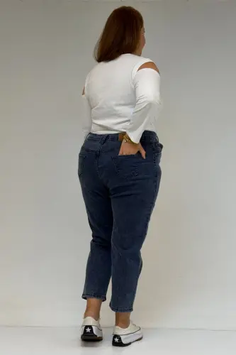 9125-6 Büyük Beden Boy Friend Kot Pantolon -Lacivert - 3