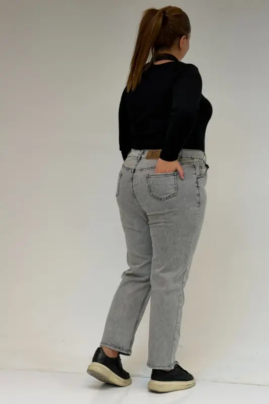 9125-6 Katta hajmli Boy Friend jinsi shim - Qor bilan yuvilgan kulrang - 3