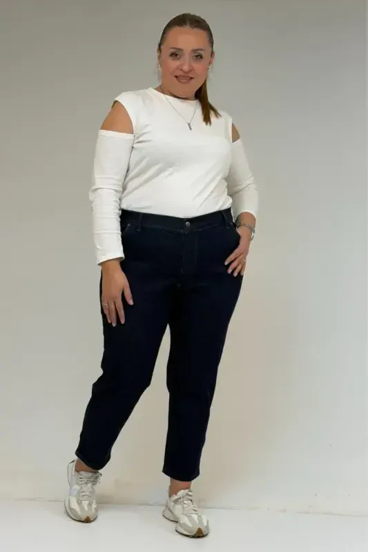 9125-6 Plus Size Boyfriend Jeans - Dark Blue - 1
