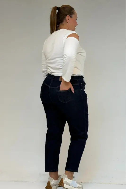 9125-6 Plus Size Boyfriend Jeans - Dark Blue - 3