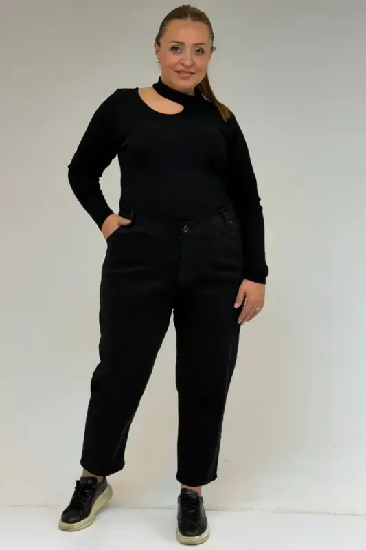 9125-6 Plus Size Boyfriend Jeans - Menanj Black - BÜYÜKBEDENIZ