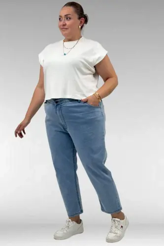 9125-8 Büyük Beden Boy Friend Kot Pantolon - Kar Ykama Buz Mavi - BÜYÜKBEDENIZ (1)