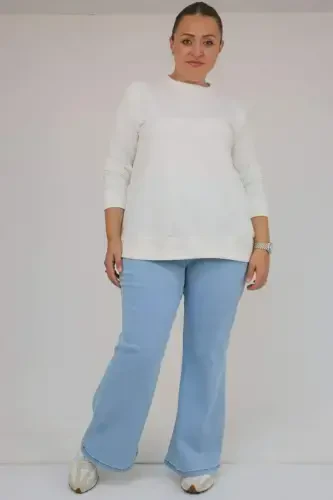 9137-18 Plus Size Elastic Waist Flare Leg Jeans - Ice Blue - 1