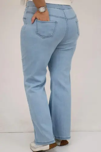 9137-18 Plus Size Elastic Waist Flare Leg Jeans - Ice Blue - 3