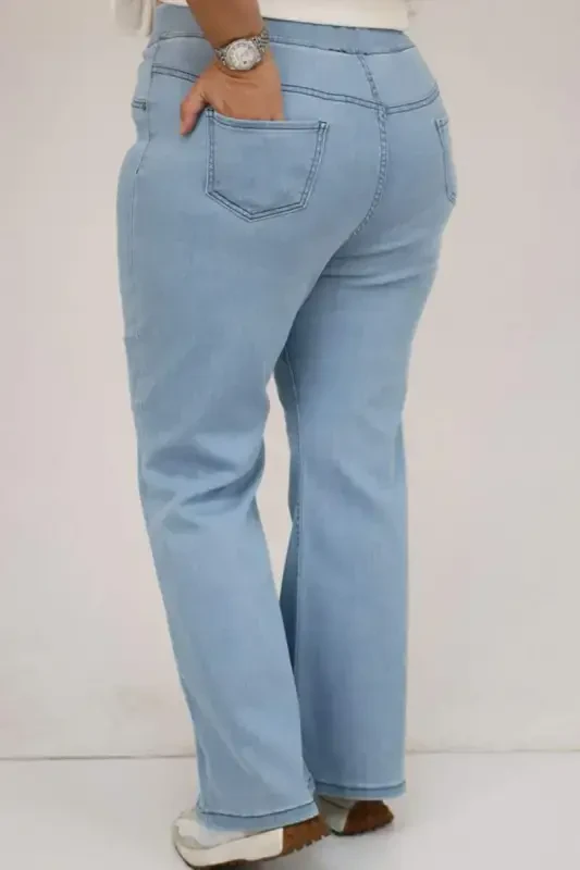 9137-18 Plus Size Elastic Waist Flare Leg Jeans - Ice Blue - 3