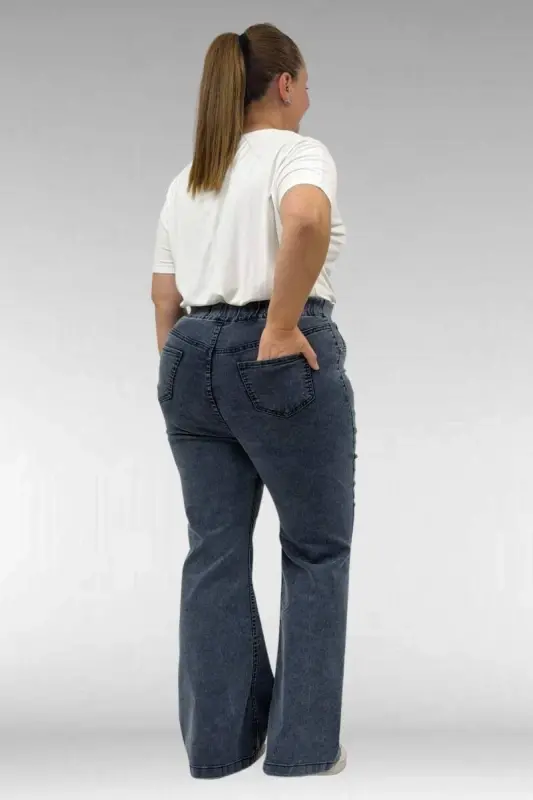 9137-22 Büyük Beden İspanyol Paça Kot Pantolon - Kar Yıkama Lacivert - 3
