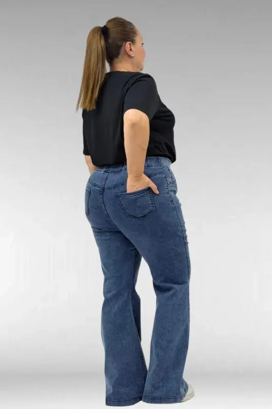 9137-22 Büyük Beden İspanyol Paça Kot Pantolon - Kar Yıkama Mavi - 3