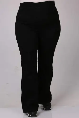 9137-7 Plus Size Elastic Waist Flared Jeans - Black - BÜYÜKBEDENIZ (1)