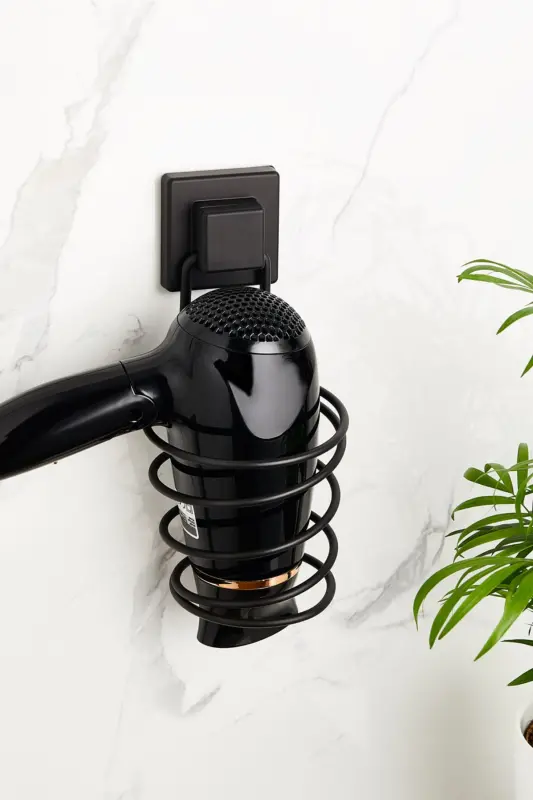 915 Square Strong Paste Adhesive Hair Dryer Machine Hanger, Matte Black Hair Dryer Holder - 4