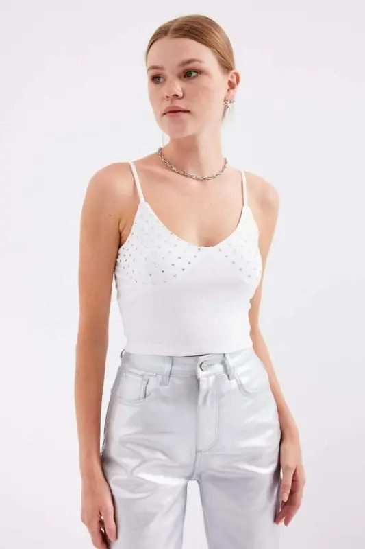 918 Ip Askılı Crop Top - Beyaz - 3